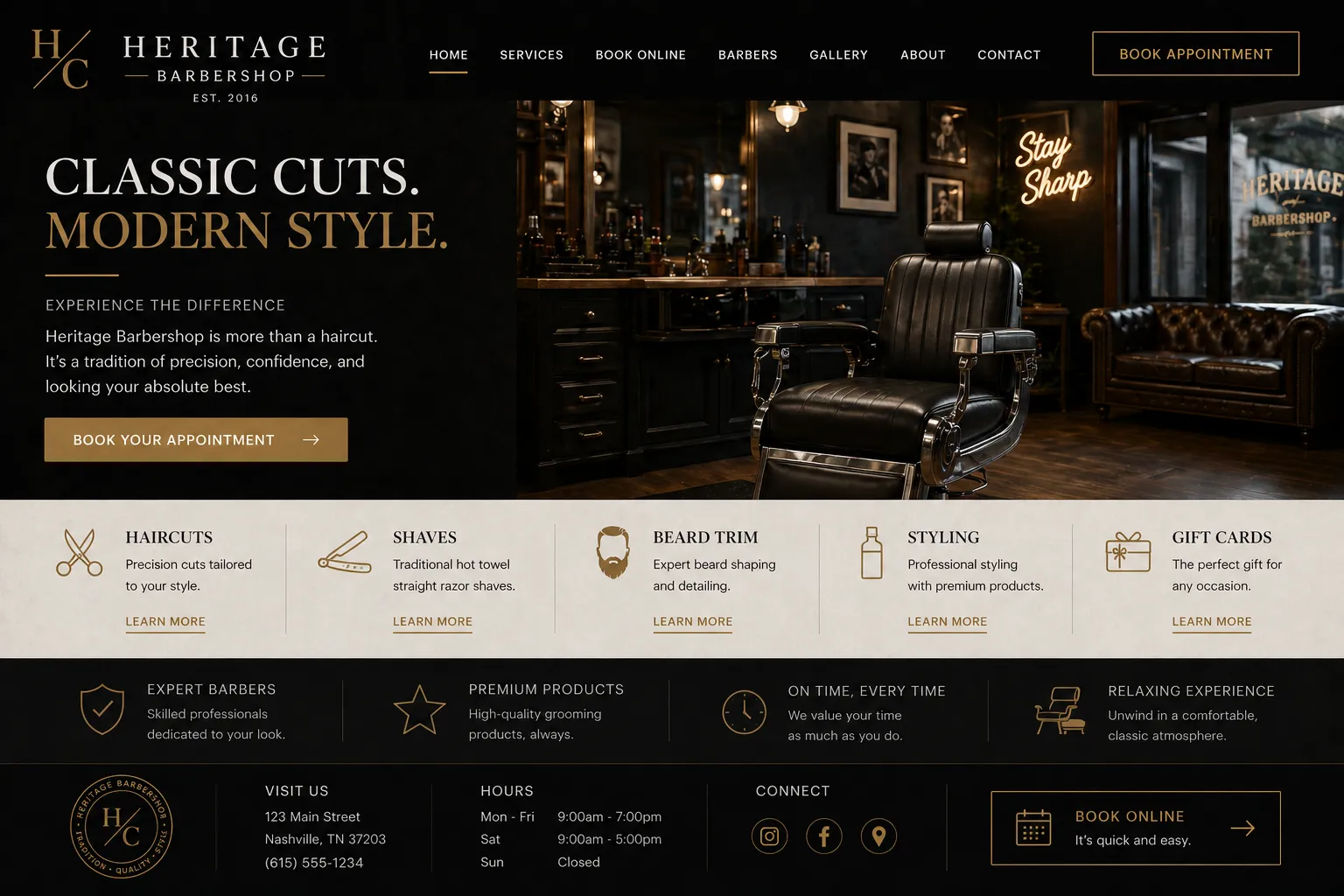 Anonymized premium barbershop website after redesign