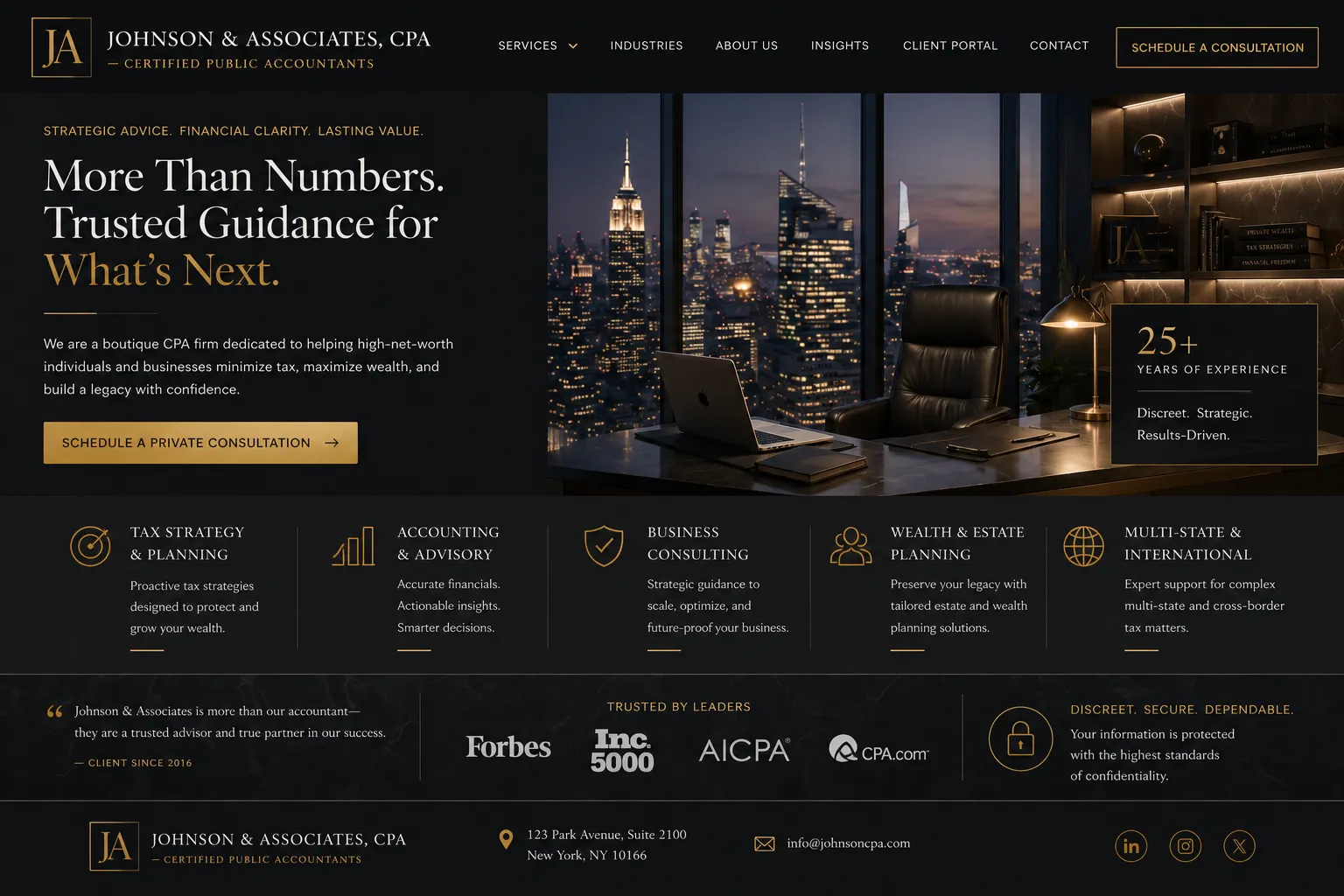 Anonymized luxury CPA website after redesign