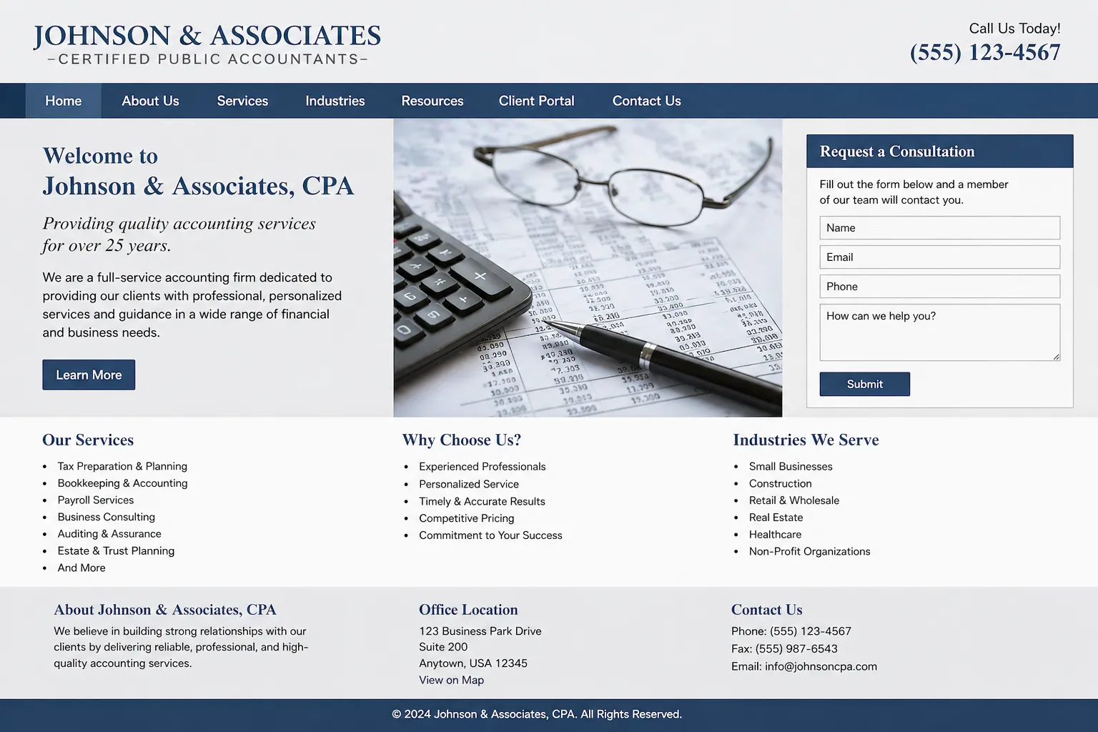 Anonymized outdated CPA website before redesign