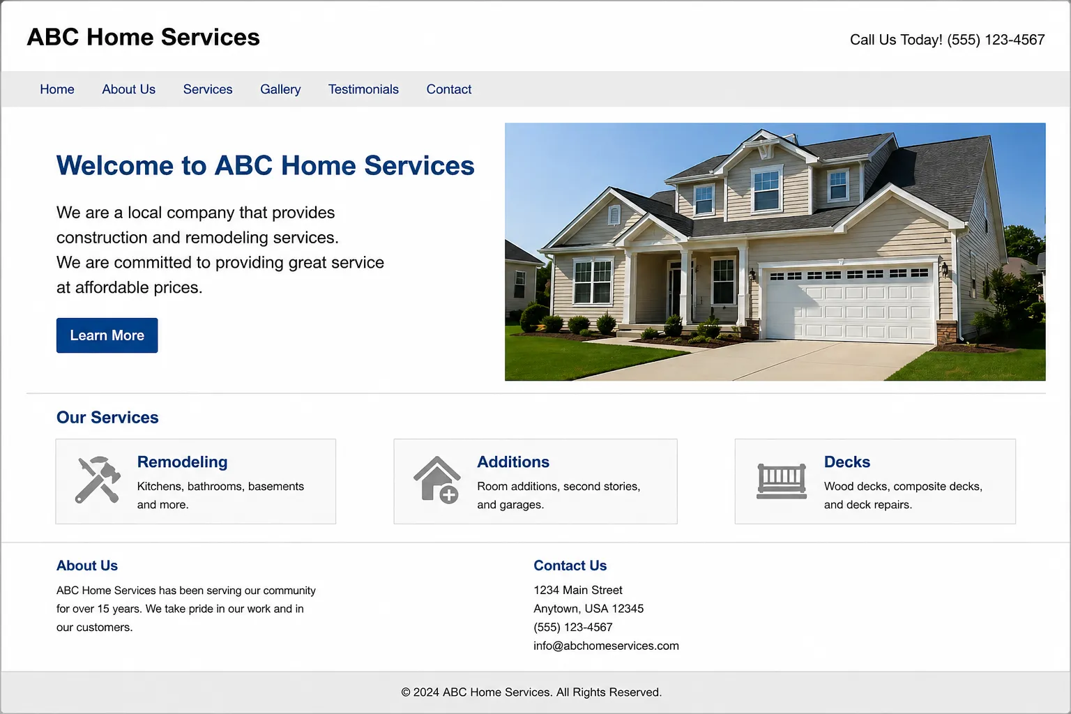 Anonymized outdated home services website before redesign
