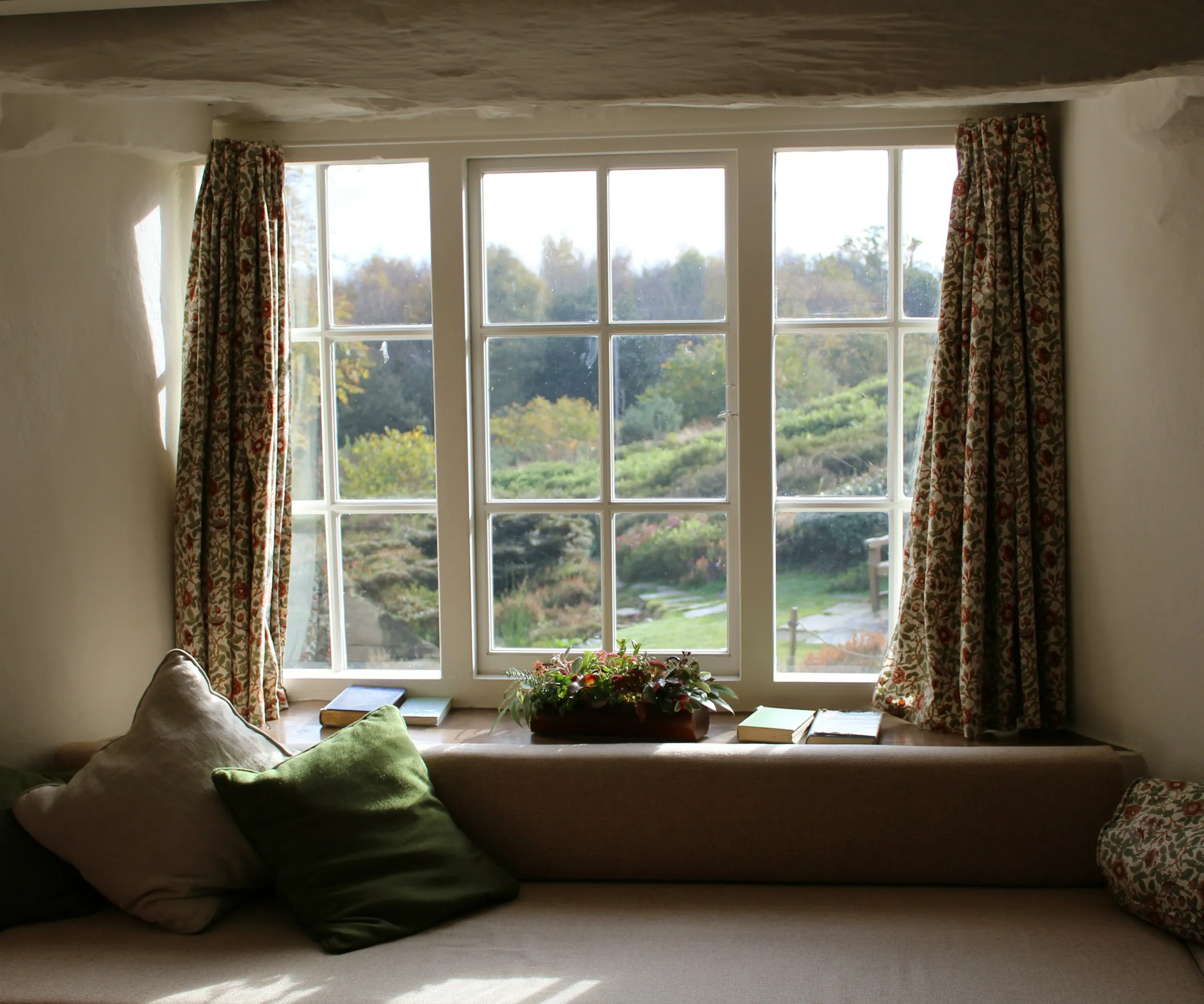 White French-style indoor window with glass panels and natural light